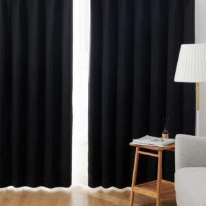 クモリ(Kumori) カーテン 遮光度99.99% 1級 遮光カーテン しっかり厚手 断熱 遮熱 防寒 防音 節電効果 省エネ 形状記憶加工 洗濯可能 無地 寝室 リビング アジャスター フック付き(ブラック・幅100cm×丈80cm・2枚組)