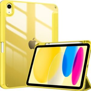 ProCase iPad 11世代/10世代 ケース iPad（A16）11インチ 2025/10.9インチ 2022通用 A2696 A2757 A2777 ペン収納 耐衝撃 三つ折り スタンド スマートカバー（イェロー）