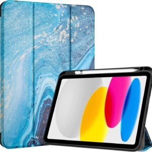 ProCase iPad 11世代/10世代 ケース iPad（A16）11インチ 2025/10.9インチ 2022通用 A2696 A2757 A2777 ペン収納 耐衝撃 三つ折り スタンド スマートカバー（オーシャンブルー）