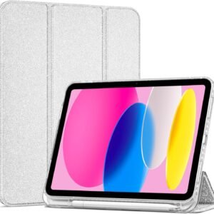ProCase iPad 11世代/10世代 ケース iPad（A16）11インチ 2025/10.9インチ 2022通用 A2696 A2757 A2777 ペン収納 耐衝撃 三つ折り スタンド スマートカバー (キラキラシルバー)