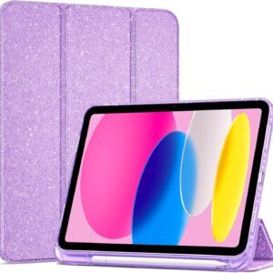 ProCase iPad 11世代/10世代 ケース iPad（A16）11インチ 2025/10.9インチ 2022通用 A2696 A2757 A2777 ペン収納 耐衝撃 三つ折り スタンド スマートカバー (キラキラパープル)