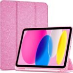 ProCase iPad 11世代/10世代 ケース iPad（A16）11インチ 2025/10.9インチ 2022通用 A2696 A2757 A2777 ペン収納 耐衝撃 三つ折り スタンド スマートカバー (キラキラピンク)