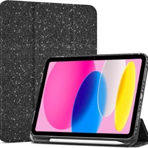 ProCase iPad 11世代/10世代 ケース iPad（A16）11インチ 2025/10.9インチ 2022通用 A2696 A2757 A2777 ペン収納 耐衝撃 三つ折り スタンド スマートカバー (キラキラブラック)