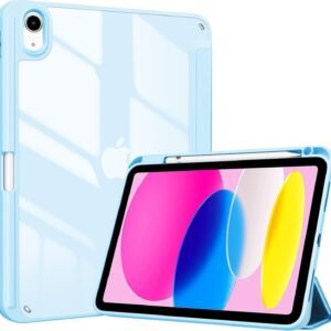 ProCase iPad 11世代/10世代 ケース iPad（A16）11インチ 2025/10.9インチ 2022通用 A2696 A2757 A2777 ペン収納 耐衝撃 三つ折り スタンド スマートカバー（スカイブルー）