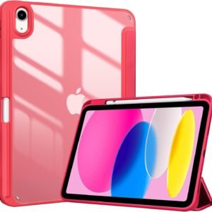 ProCase iPad 11世代/10世代 ケース iPad（A16）11インチ 2025/10.9インチ 2022通用 A2696 A2757 A2777 ペン収納 耐衝撃 三つ折り スタンド スマートカバー（レッド）