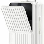 [BARGOHOY] スーツケース フロントオープン 多機能 キャリーケース 軽量 カップホルダー付き 隠しフック機能 キャリーバッグ USBポート付き 耐衝撃 静音 360度回転 TSAローク ファスナータイプ キャリーバッグ 人気 おしゃれ 旅行 ビジネス 出張 修学 泊まる 入院 (ホワイト, Sサイズ機内持込OK /42L(1～3泊))