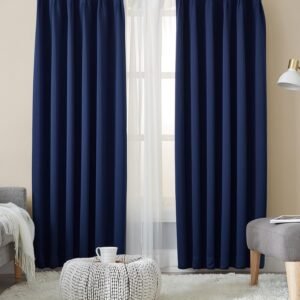 Hansleep カーテン 1級遮光 4枚セット 幅100cm丈110cm ネイビー 断熱 防寒 防音 省エネ 厚手 無地 おしゃれ 洗える リビング用 (カーテン2枚・レース2枚)