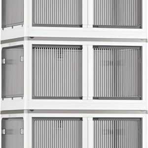 X XUNTAO【収納ボックス 折りたたみ】蓋付き 積み重ね 全方向から取り出せる 両開き扉 3個セット 収納ケース 衣類 布団 小物 収納 折り畳み コンテナ ボックス 大型 プラスチック キャスター付き おしゃれ 防塵 防カビ 防湿 無臭 半透明 厚み 強い耐荷重 大容量 家庭用 車用 複数のサイズ 各種カラー（L3個セット,51.5cm*36cm*30cm,55.6L）