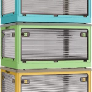 X XUNTAO【収納ボックス 折りたたみ】蓋付き 積み重ね 全方向から取り出せる 3個セット 収納ケース 衣類 布団 小物 収納 折り畳み コンテナ ボックス 大型 プラスチック キャスター付き おしゃれ 組立簡単 多機能 防塵 防カビ 防湿 無臭 半透明 厚み 強い耐荷重 大容量 家庭用 車用 複数のサイズ 各種カラー（L3個セット,51.5cm*36cm*30cm,55.6L）