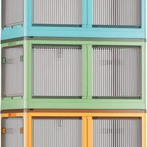 X XUNTAO【収納ボックス 折りたたみ】蓋付き 積み重ね 全方向から取り出せる 両開き扉 3個セット 収納ケース 衣類 布団 小物 収納 折り畳み コンテナ ボックス 大型 プラスチック キャスター付き おしゃれ 防塵 防カビ 防湿 無臭 半透明 厚み 強い耐荷重 大容量 家庭用 車用 複数のサイズ 各種カラー（L3個セット,51.5cm*36cm*30cm,55.6L）