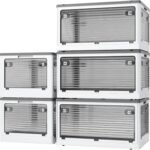 X XUNTAO【収納ボックス 折りたたみ】蓋付き 積み重ね 全方向から取り出せる 収納ケース 衣類 布団 小物 収納 折り畳み コンテナ ボックス 大型 プラスチック キャスター付き おしゃれ 防塵 防カビ 防湿 無臭 半透明 厚み 強い耐荷重 大容量 家庭用 車用 複数のサイズ 各種カラー（L5個セット,51.5cm*36cm*30cm,55.6L）