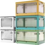 X XUNTAO【収納ボックス 折りたたみ】蓋付き 積み重ね 全方向から取り出せる 収納ケース 衣類 布団 小物 収納 折り畳み コンテナ ボックス 大型 プラスチック キャスター付き おしゃれ 防塵 防カビ 防湿 無臭 半透明 厚み 強い耐荷重 大容量 家庭用 車用 複数のサイズ 各種カラー（M5個セット,47.5cm*35.5cm*24cm,40.5L）