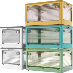 X XUNTAO【収納ボックス 折りたたみ】蓋付き 積み重ね 全方向から取り出せる 収納ケース 衣類 布団 小物 収納 折り畳み コンテナ ボックス 大型 プラスチック キャスター付き おしゃれ 防塵 防カビ 防湿 無臭 半透明 厚み 強い耐荷重 大容量 家庭用 車用 複数のサイズ 各種カラー（M5個セット,47.5cm*35.5cm*24cm,40.5L）