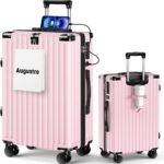 [Augustre] スーツケース 機内持ち込み 超軽量 キャリーケース 大型 軽量 多機能 キャリーバッグ 静音 耐衝撃 ダブルキャスター S/M/Lサイズ カップホルダー付 USB充電機能 隠しフック機能 360度回転 TSAローク搭載 ファスナー式 旅行 ビジネス 出張 (ピンク, M（4~7泊/65L）)