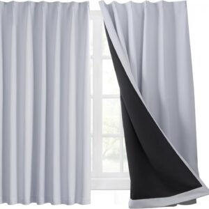Hansleep カーテン 1級遮光 2枚組 幅150cm丈135cm アイスグレー 黒裏地 断熱 防寒 防音 省エネ 厚手 無地 おしゃれ 洗える リビング用 (アイスグレー, 幅150cm×丈135cm)