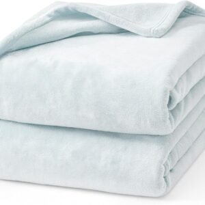 Hansleep 毛布 もうふ ひざ掛け ひざかけ 膝掛け ブランケット 通気 ハーフケット マイクロファイバー 柔らかく肌触り 暖かい フランネル 洗える 静電防止 四季適用 (70x100,アイスブルー)