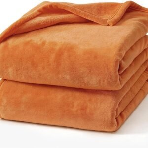 Hansleep 毛布 もうふ ひざ掛け ひざかけ 膝掛け ブランケット 通気 ハーフケット マイクロファイバー 柔らかく肌触り 暖かい フランネル 洗える 静電防止 四季適用 (70x100,オレンジ)