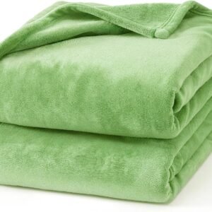 Hansleep 毛布 もうふ ひざ掛け ひざかけ 膝掛け ブランケット 通気 ハーフケット マイクロファイバー 柔らかく肌触り 暖かい フランネル 洗える 静電防止 四季適用 (70x100,グラスグリーン)