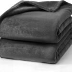Hansleep 毛布 ひざ掛け ブランケット オフィス 通気 ハーフケット マイクロファイバー 柔らかく肌触り フランネル 洗える 静電防止 四季適用 (70x100,グレーブラック)