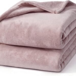 Hansleep 毛布 もうふ ひざ掛け ひざかけ 膝掛け ブランケット ハーフケット マイクロファイバー 柔らかく肌触り 暖かい 洗える 静電防止 四季適用 (70x100,スモーキーピンク)