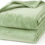Hansleep 毛布 もうふ ひざ掛け ひざかけ 膝掛け ブランケット 通気 ハーフケット マイクロファイバー 柔らかく肌触り 暖かい フランネル 洗える 静電防止 四季適用 (70x100,セージグリーン)