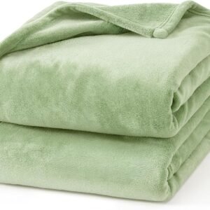 Hansleep 毛布 もうふ ひざ掛け ひざかけ 膝掛け ブランケット 通気 ハーフケット マイクロファイバー 柔らかく肌触り 暖かい フランネル 洗える 静電防止 四季適用 (70x100,セージグリーン)