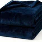 Hansleep 毛布 ひざ掛け ブランケット オフィス 軽量 通気 ハーフケット マイクロファイバー 柔らかく肌触り フランネル 洗える 静電防止 四季適用 (70x100,ネービー)