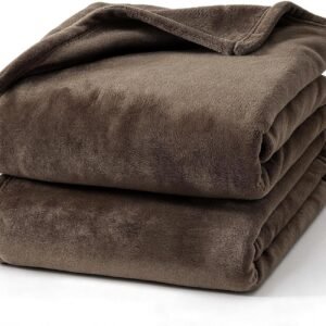 Hansleep 毛布 ひざ掛け 茶色 ブランケット 無地 通気 ハーフケット マイクロファイバー 柔らかく肌触り フランネル 洗える 静電防止 四季適用 (70x100,ブラウン)