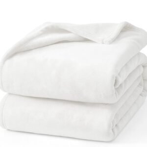 Hansleep 毛布 ひざ掛け 白 オフィス ブランケット 軽量 通気 ハーフケット マイクロファイバー 柔らかく肌触り フランネル 洗える 静電防止 四季適用 (70x100,ホワイト)