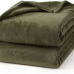 Hansleep 毛布 もうふ ひざ掛け ひざかけ 膝掛け ブランケット ハーフケット マイクロファイバー 柔らかく肌触り 暖かい 洗える 静電防止 四季適用 (70x100,モスグリーン)