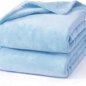 Hansleep 毛布 もうふ ひざ掛け ひざかけ 膝掛け ブランケット 通気 ハーフケット マイクロファイバー 柔らかく肌触り 暖かい フランネル 洗える 静電防止 四季適用 (70x100,ライトブルー)