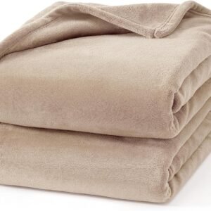 Hansleep 毛布 もうふ ひざ掛け ひざかけ 膝掛け ブランケット 通気 ハーフケット マイクロファイバー 柔らかく肌触り 暖かい フランネル 洗える 静電防止 四季適用 (70x100,ライトベージュ)