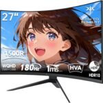 KTC 27インチ 湾曲ゲーミングモニター WQHD (2560x1440) 180Hz 1ms(MPRT) 1500R 5000:1コントラスト比 HDR10 sRGB132%/DCI-P3 104%/Adobe RGB112%色域ボリューム ΔE<2 VAパネル AdaptiveSync対応 PS5対応 HDMI2.0×2 DP1.4×2 VESA チルト調整可能H27S17