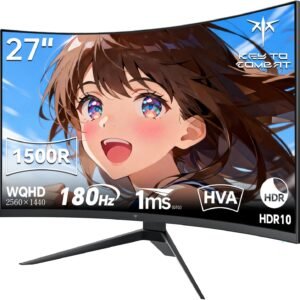 KTC 27インチ 湾曲ゲーミングモニター WQHD (2560x1440) 180Hz 1ms(MPRT) 1500R 5000:1コントラスト比 HDR10 sRGB132%/DCI-P3 104%/Adobe RGB112%色域ボリューム ΔE<2 VAパネル AdaptiveSync対応 PS5対応 HDMI2.0×2 DP1.4×2 VESA チルト調整可能H27S17
