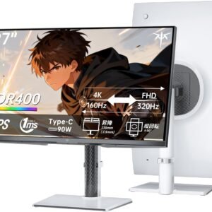 KTC 27インチ 4K@160Hz /FHD@320Hz デュアルモード 1ms応答速度 FAST IPS HDR400対応 sRGB125%色域ボリューム 400cd/m² DC調光 HDMI2.1*2 DP1.4*1 90W Type-C*1 USB3.0 前後チルト・左右スワベル・高さ調整・ 縦回転 工具不要 VESA 三年保証付き H27P6