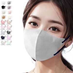 [jphanamori] マスク 立体 不織布 バイカラー おしゃれ スモークグレー 3D4層53枚A（丸顔）