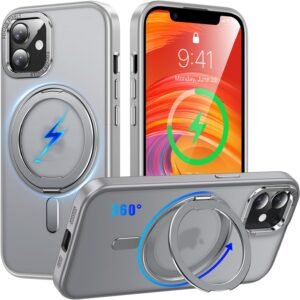 iPhone 11 用 ケース Magsafe対応 360°回転スタンド ワイヤレス充電 アイフォン11 携帯ケース リング マグネット 縦横多角度 対応 カバー Uovon アイホン11 スマホケース 車載ホルダー ストラップ穴付き 透明 黄変防止 金属ボタン 米軍MIL規格 ・ グレー