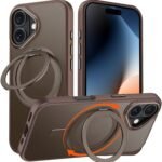 iPhone 16 用 ケース Magsafe対応 360°回転スタンド アイフォン16 スマホケース リング マグネット 搭載 ワイヤレス充電 縦横多角度 対応 Uovon アイホン16 カバー 車載ホルダー あいふおん16 携帯ケース 金属ボタン ストラップ穴付き マット 半透明 黄変防止 米軍MIL規格 ・ デザート