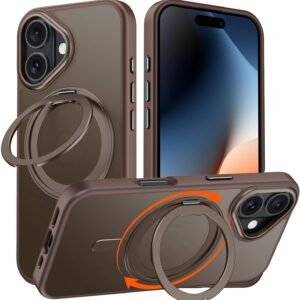 iPhone 16 用 ケース Magsafe対応 360°回転スタンド アイフォン16 スマホケース リング マグネット 搭載 ワイヤレス充電 縦横多角度 対応 Uovon アイホン16 カバー 車載ホルダー あいふおん16 携帯ケース 金属ボタン ストラップ穴付き マット 半透明 黄変防止 米軍MIL規格 ・ デザート