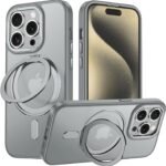 iPhone 11 Pro Max 用 ケース Magsafe対応 360°回転スタンド ワイヤレス充電 アイフォン11プロマックス 携帯ケース リング マグネット 縦横多角度 対応 カバー Uovon アイホン11プロマックス スマホケース 車載ホルダー ストラップ穴付き 透明 黄変防止 金属ボタン 米軍MIL規格 ・ グレー
