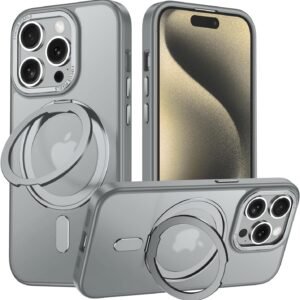 iPhone 11 Pro Max 用 ケース Magsafe対応 360°回転スタンド ワイヤレス充電 アイフォン11プロマックス 携帯ケース リング マグネット 縦横多角度 対応 カバー Uovon アイホン11プロマックス スマホケース 車載ホルダー ストラップ穴付き 透明 黄変防止 金属ボタン 米軍MIL規格 ・ グレー
