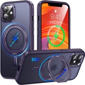 iPhone 11 用 ケース Magsafe対応 360°回転スタンド アイフォン11 携帯ケース リング マグネット ワイヤレス充電 縦横多角度 対応 カバー Uovon アイホン11 スマホケース 車載ホルダー ストラップ穴付き 透明 指紋防止 黄变防止 金属ボタン 米軍MIL規格 ・ パープル