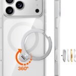 TORRAS iPhone 17 Pro 用 ケース【多機能一体・360°新定点回転スタンド】 Magsafe対応 【Ostand Q3 Spin】高耐久性 耐衝撃 ゼンマイ式スタンド リング 縦横両対応 マグネット搭載 急速充電対応 指紋防止 クリア