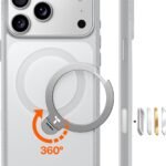 TORRAS iPhone 17 Pro Max 用 ケース【多機能一体・360°新定点回転スタンド】 Magsafe対応 高耐久性 耐衝撃 ゼンマイ式スタンド リング 縦横両対応 マグネット搭載 急速充電対応 指紋防止「Ostand Q3 Spin」チタングレー