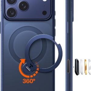 TORRAS iPhone 17 Pro Max 用 ケース【多機能一体・360°新定点回転スタンド】 Magsafe対応 【Ostand Q3 Spin】高耐久性 耐衝撃 ゼンマイ式スタンド リング 縦横両対応 マグネット搭載 急速充電対応 指紋防止 ミッドナイト・ブルー