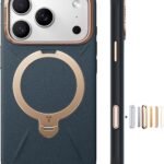 TORRAS iPhone 17 Pro Max 用 ケース【新感覚レザー・スキンタッチ】Ostand Q3 レザートーン MagSafe対応 リング スタンド 360°定点回転 縦横両対応 マグネット搭載 革 カメラコントロールボタン 米軍規格 耐衝撃 指紋防止 サファイア・ディープブルー