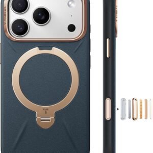 TORRAS iPhone 17 Pro Max 用 ケース【新感覚レザー・スキンタッチ】Ostand Q3 レザートーン MagSafe対応 リング スタンド 360°定点回転 縦横両対応 マグネット搭載 革 カメラコントロールボタン 米軍規格 耐衝撃 指紋防止 サファイア・ディープブルー