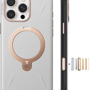 【新感覚レザー・スキンタッチ】TORRAS iPhone 16 Pro Max 用 ケース 革 ゼンマイ式スタンド 縦横両対応 リング マグネット搭載 MagSafe対応 ワイヤレス充電対応 米軍規格耐衝撃 指紋防止 黄変防止 6.9インチOstand Q3 レザートーン パール・グレー
