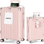 [SupTrip] スーツケース 機内持ち込み 多機能 キャリーケース 大型 超軽量 キャリーバッグ 耐衝撃 USBポート付き カップホルダー付き 充電機能 荷物フック 隠しフック機能 静音 ダブルキャスター 360度回転 修学 泊まる 旅行 出張 (ピンク, S (40L/1-3泊/機内持込）)