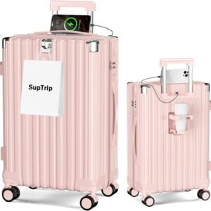 [SupTrip] スーツケース 機内持ち込み 多機能 キャリーケース 大型 超軽量 キャリーバッグ 耐衝撃 USBポート付き カップホルダー付き 充電機能 荷物フック 隠しフック機能 静音 ダブルキャスター 360度回転 修学 泊まる 旅行 出張 (ピンク, S (40L/1-3泊/機内持込）)